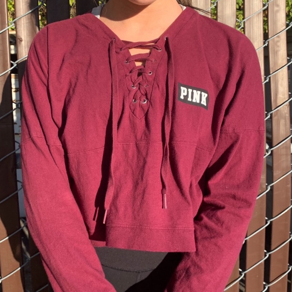 lace-up varsity crop crew tee by PINK